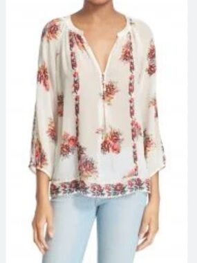 Joie, Gloria Floral Silk Peasant Top sz S